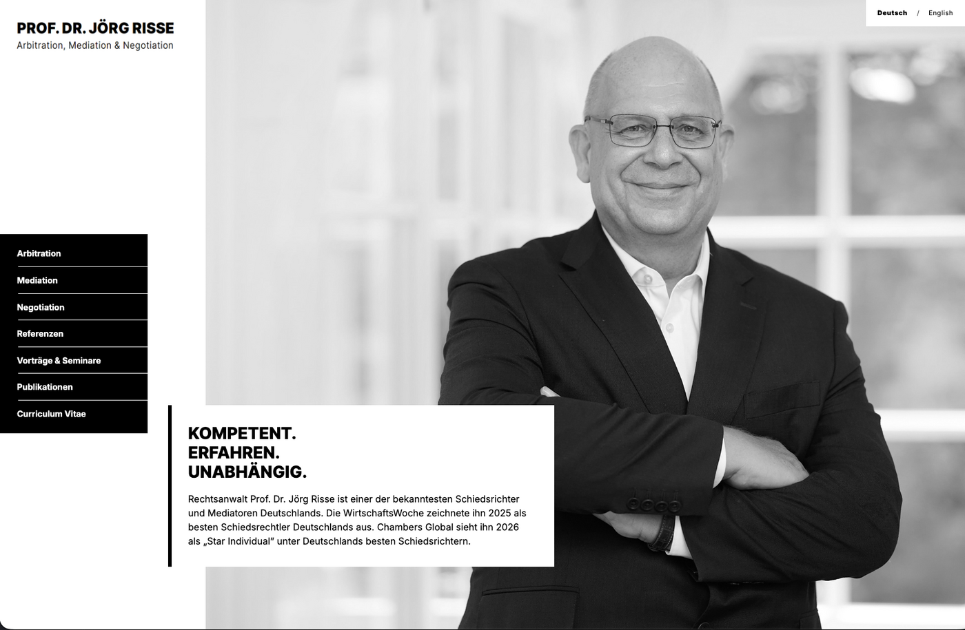 Prof. Dr. Jörg Risse — Website für Rechtsanwalt & Schiedsrichter